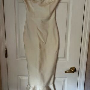 House of CB Cream Strapless Midi Dress